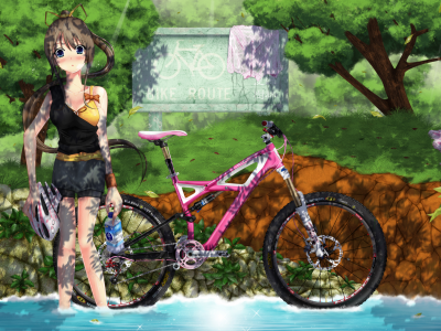 велосипед, лето, деревья, мокрая, девушка, natsu no ame, miyazawa midori, вода, река, бутылка