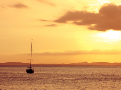 яхта, горизонт, море, закат, mallorca, майорка