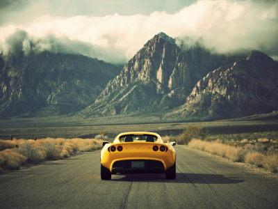 lotus, дорога, обои, горы, желтый, cars, машина