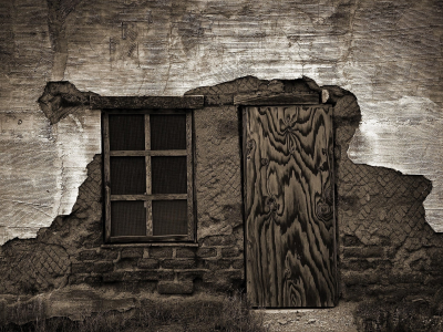 дом, дверь, чёрно-белое, старый, окно