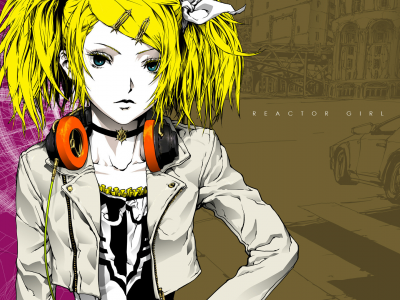 вокалоид, vocaloid, kagamine rin, headphones