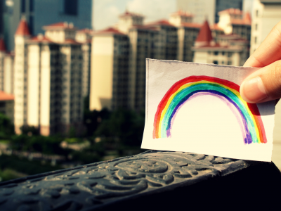город, краски, rainbow, city, бумага, рисунок, радуга