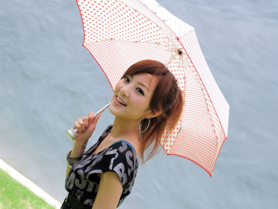 девушка, взгляд, обои, серьги, азиатка, зонт
