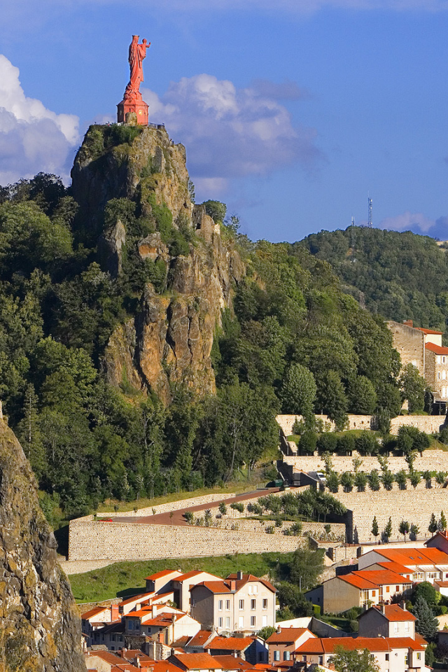 город, горы, статуя, le puy-en-velay, здания, france, франция