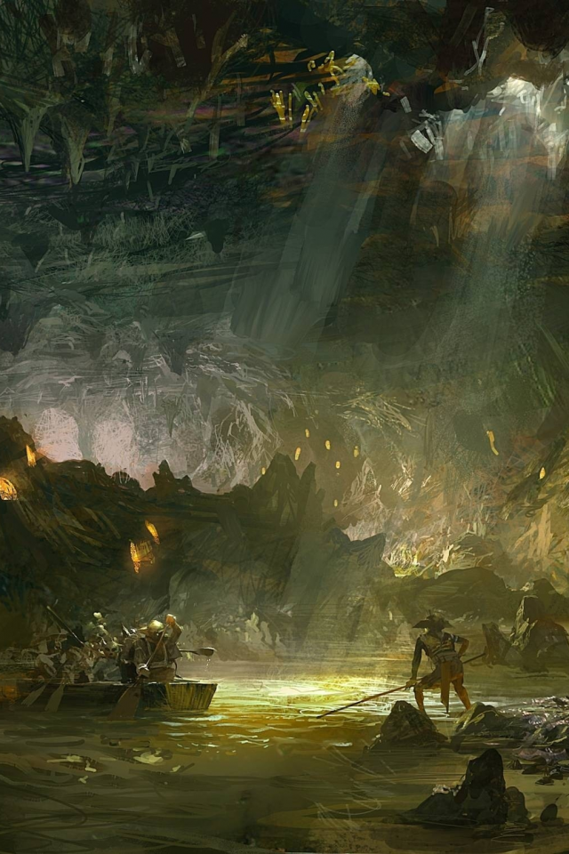 guild wars 2, пещера, лодка, река, подземная, гоблины