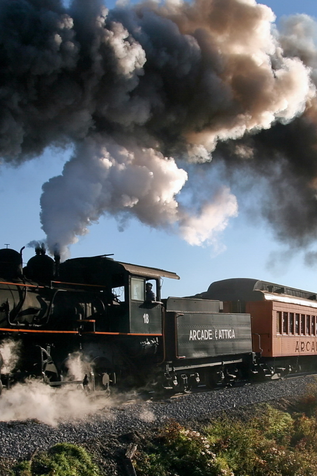 вагоны, поезд, дым из трубы