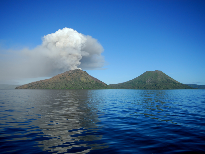 извержение, остров, дым, вулкан