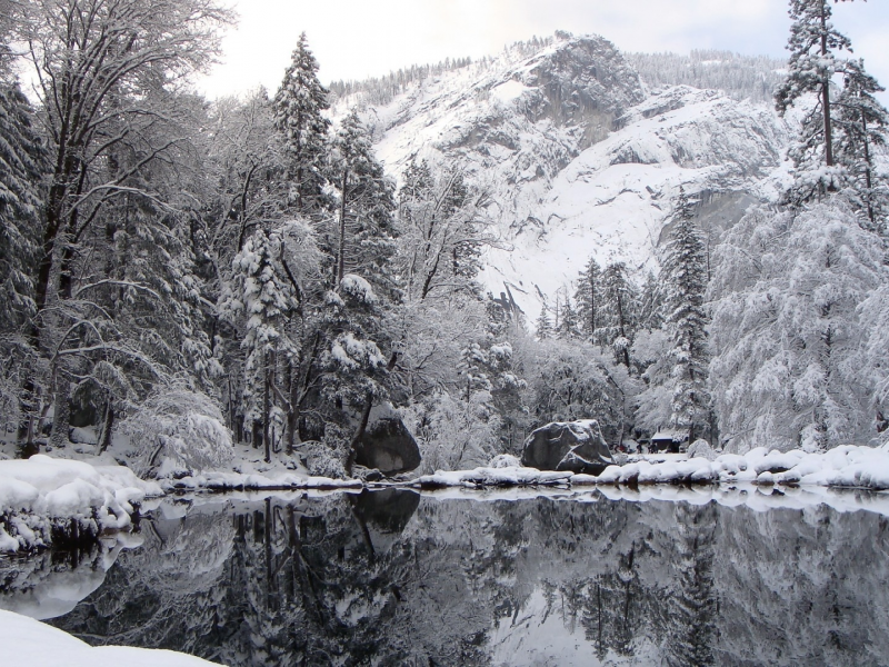 озеро, гора, отражение, зима, winter nature, снег