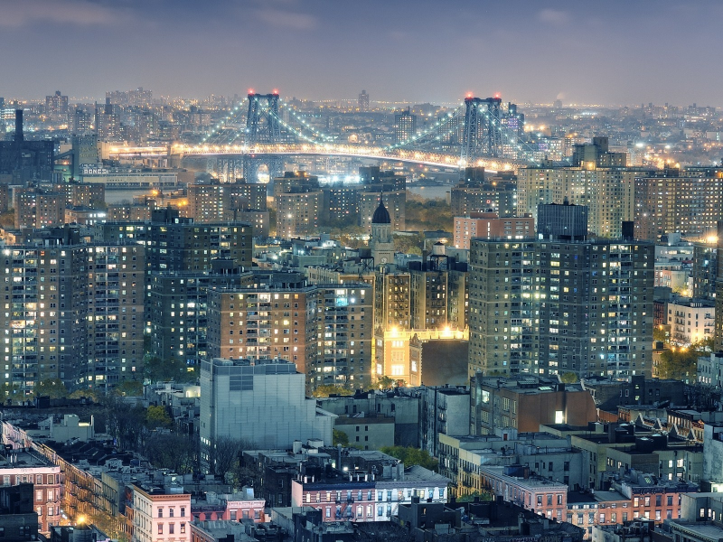 огни, нью-йорк, lower east side, nyc, manhattan, ночь, night, brooklyn, usa, new york city, williamsburg bridge