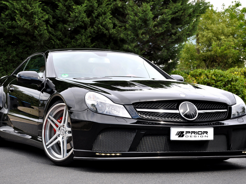 mercedes-benz sl r230 black edition, машина, car, asphalt, trees, асфальт, tuning, prior design, деревья, 1920x1200