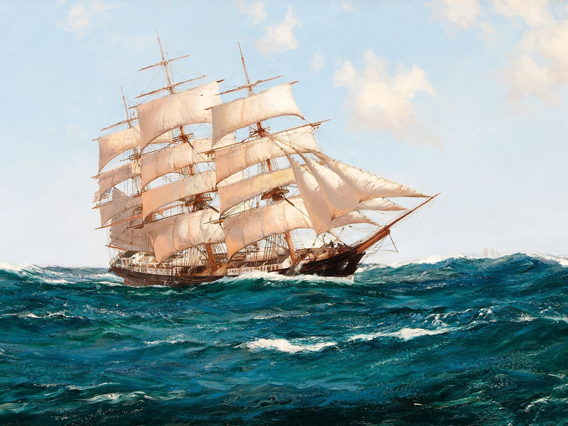 море, волны, парусник, montague dawson