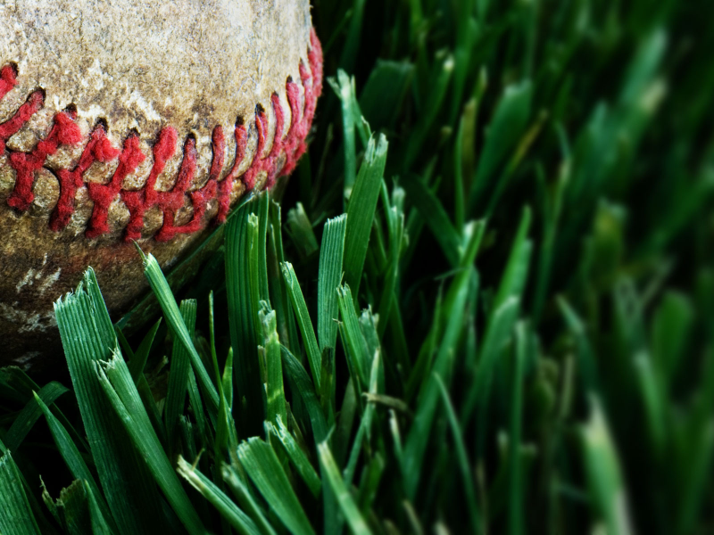 трава, газон, бейсбольный мяч