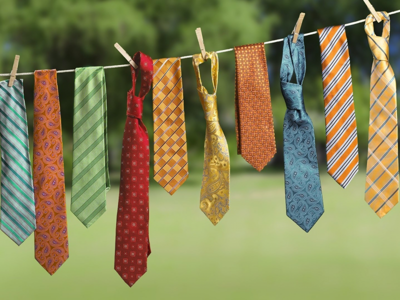 разновидности, разные, настроения, галстуки, мужчина, парень, цветные, галстук, веревка, висят