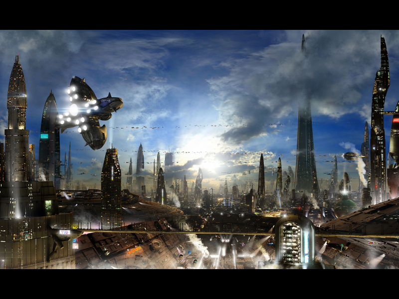 город, корабль, futuristic city
