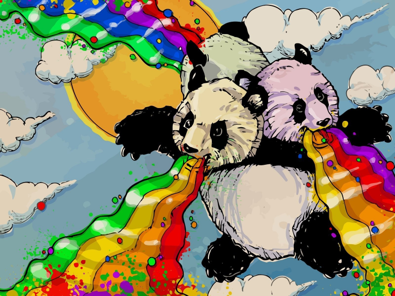 лучи счастья, панды, рисунок
