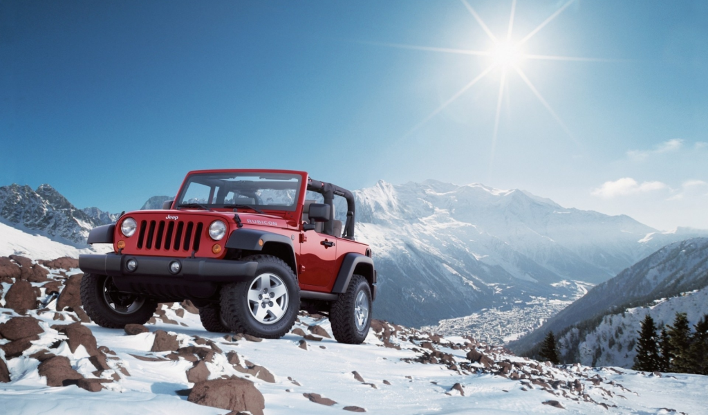 снег, wrangel, jeep, внедорожник, солнце, горы