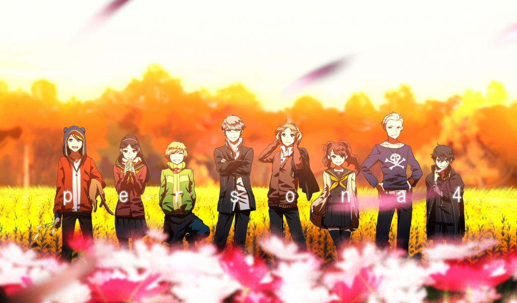 satonaka chie, tatsumi kanji, kujikawa rise, shirogane naoto, hanamura yousuke, narukami yuu, amagi yukiko, форма, школьники, persona 4 the animation, kuma