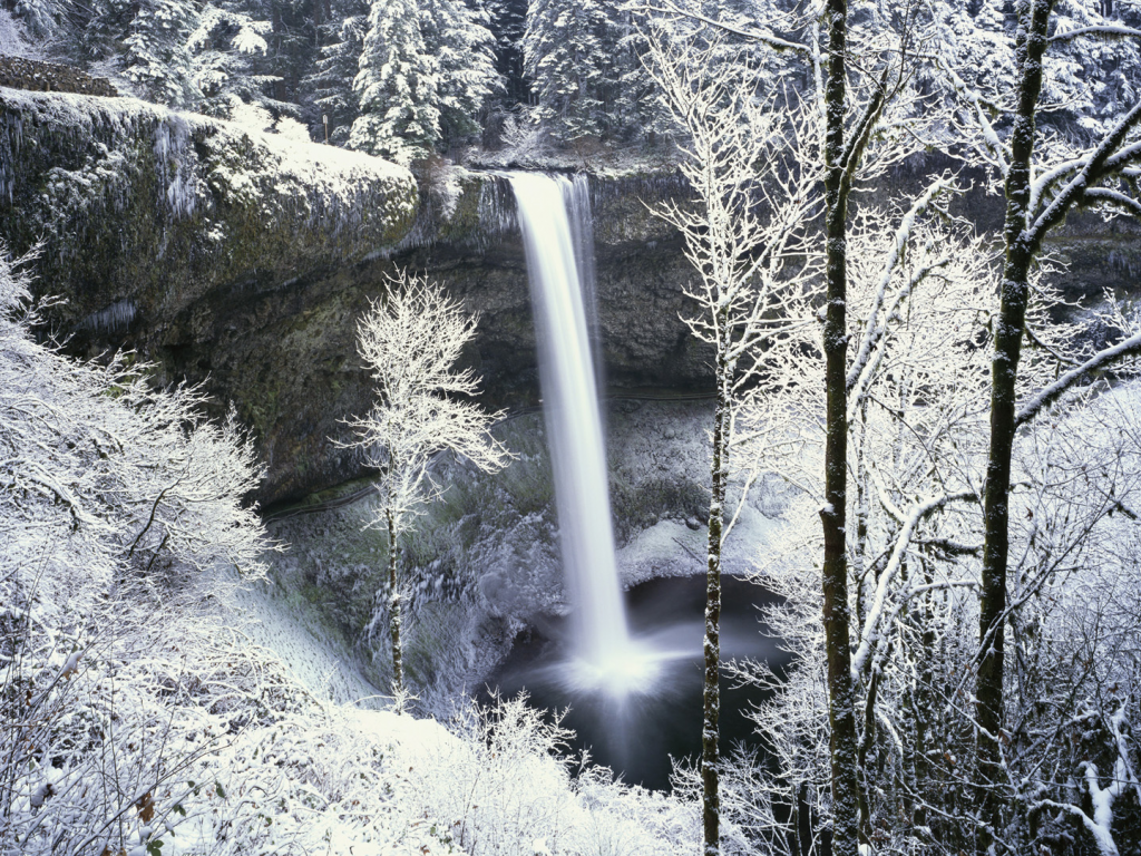зима, водопад, природа