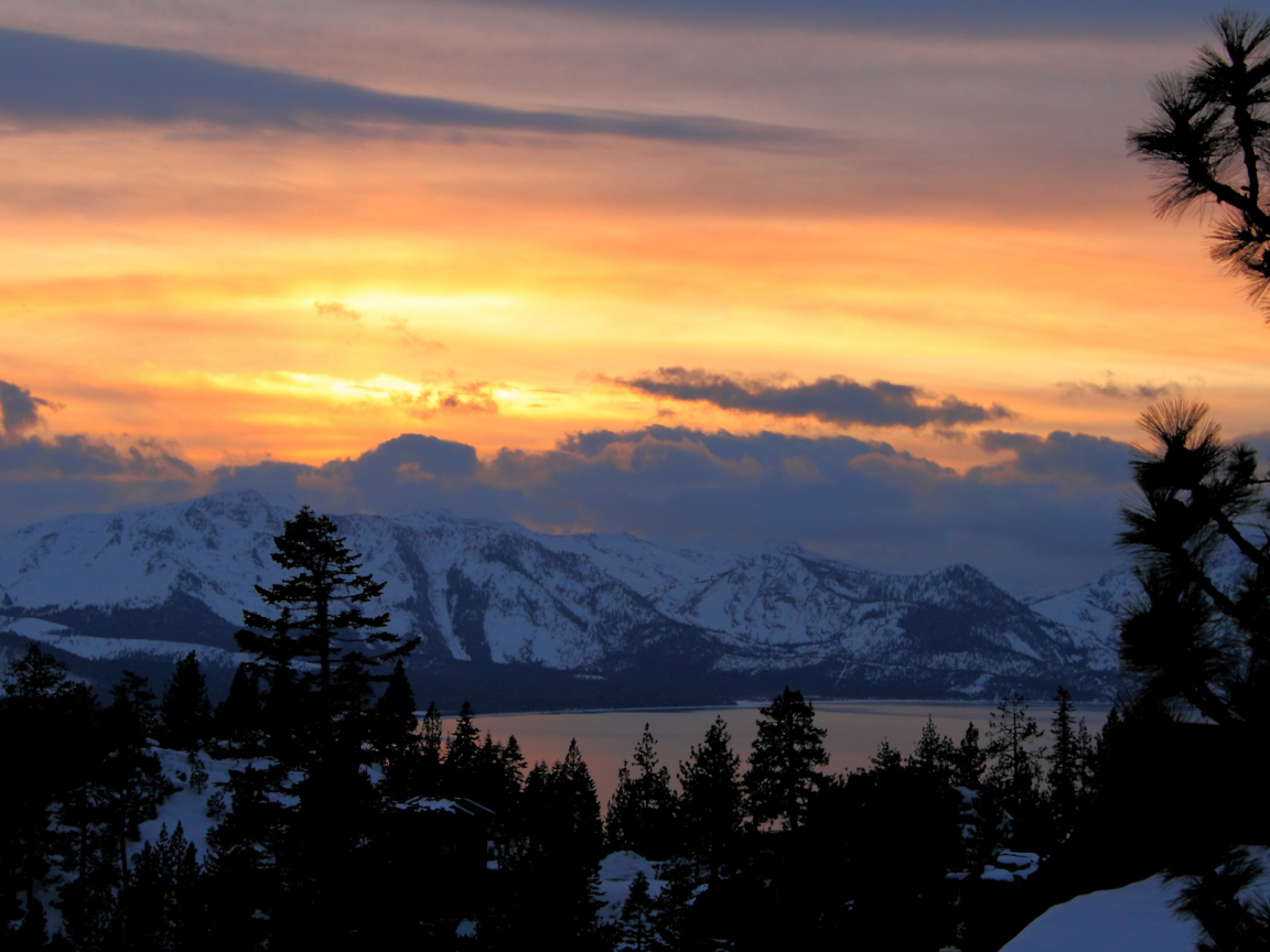 лес, закат, mountain light, зима, горы