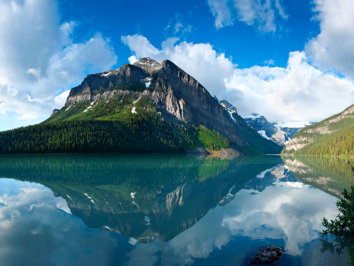 wood, пейзаж, lake, облака, горы, отражение, higlands, синее, озеро, небо