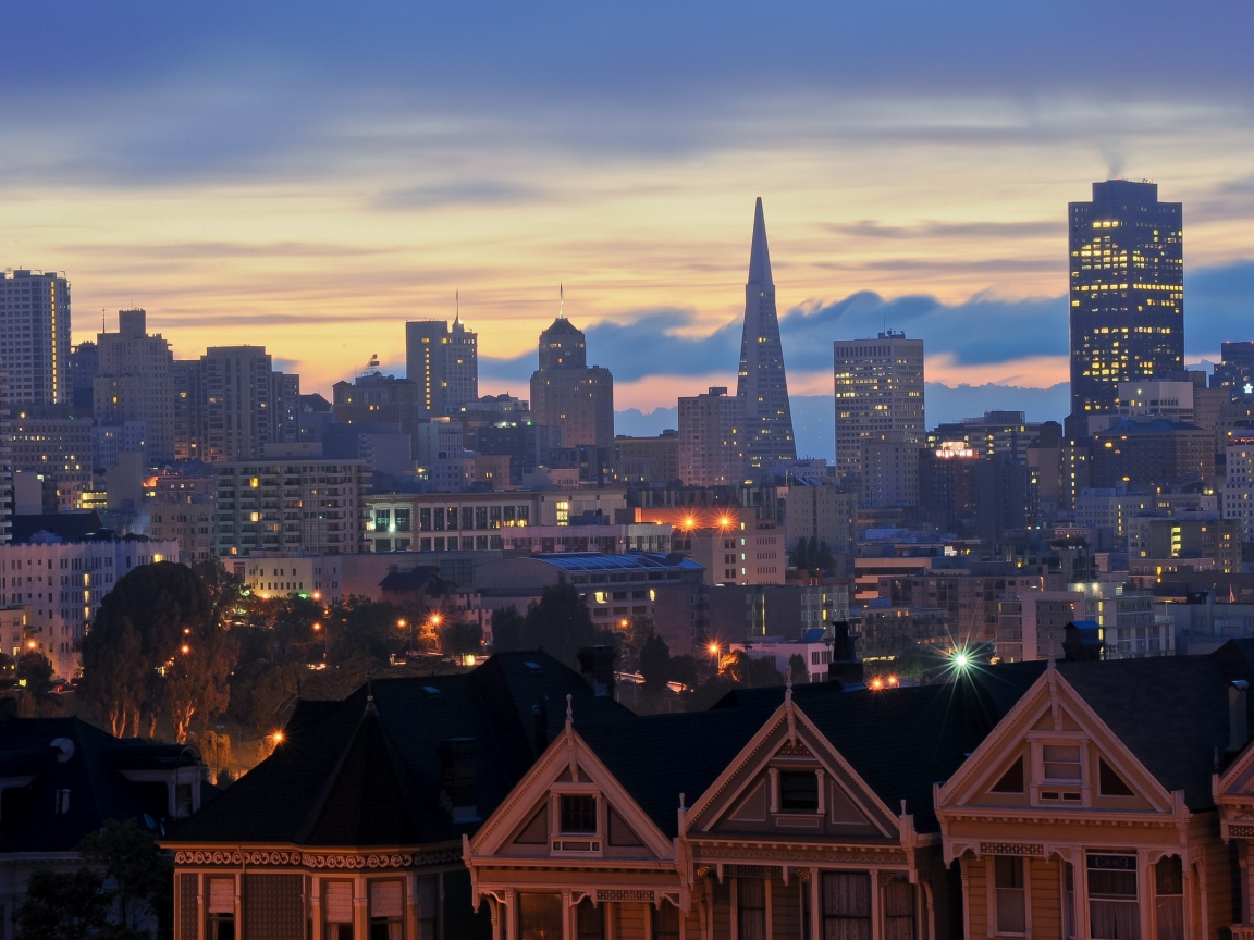 sunrise, восход, alamo square, калифорния, california, san francisco, usa, morning