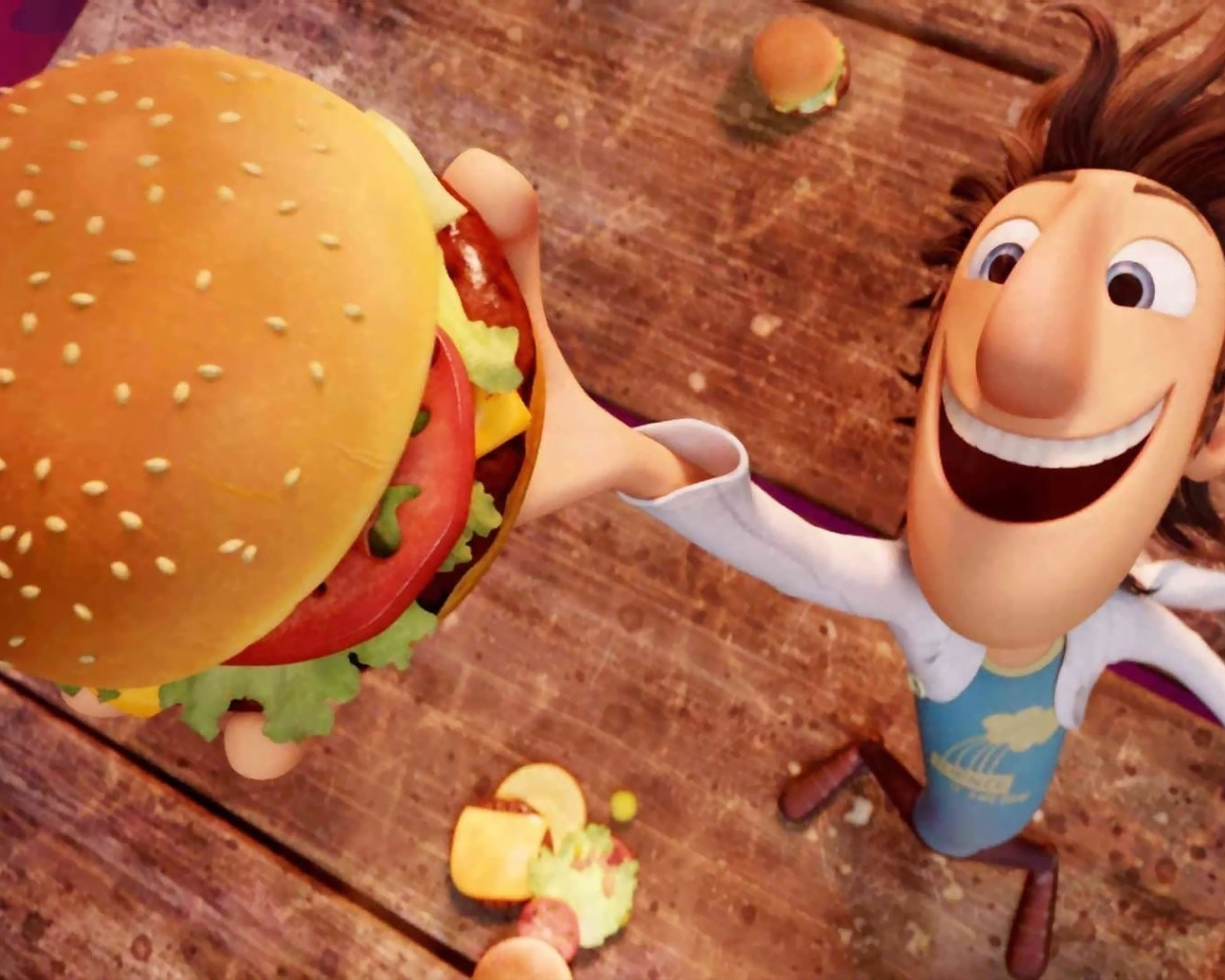 ученый, гамбургер, мультфильм, cloudy with a chance of meatballs