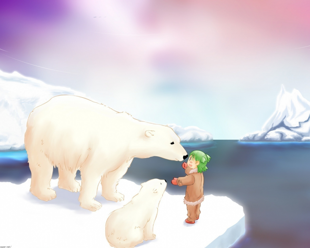 белый медведь, умка, снег, полюс, аниме