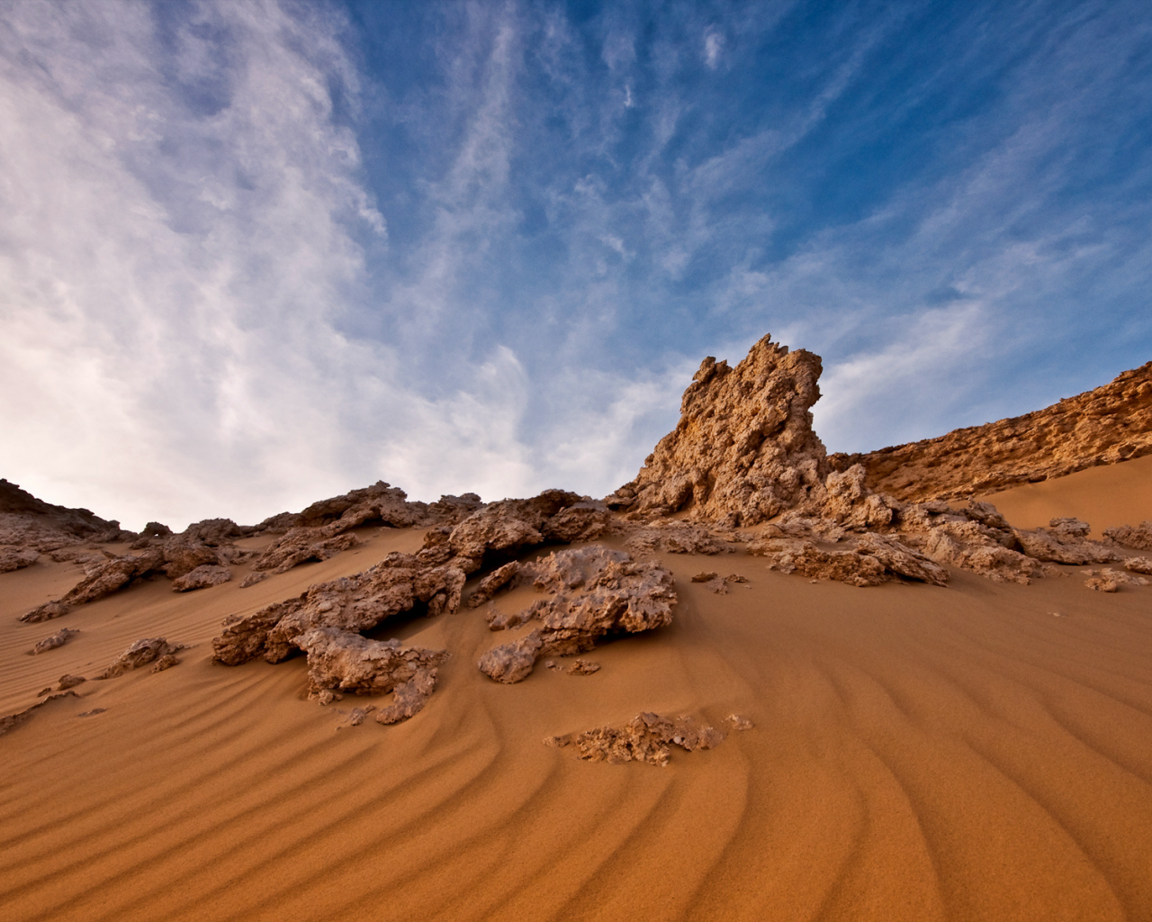 пейзаж, пустыня, облака, египет, небо, скалы, песок