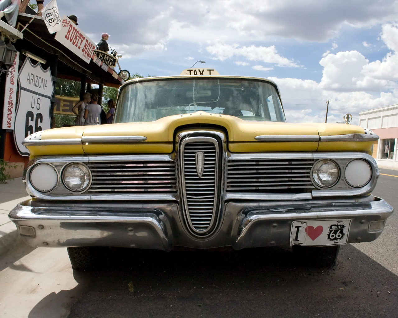 шоссе 66, route 66, аризона, will rogers highway, такси, vintage taxi, америка, дорога, ретро, улица