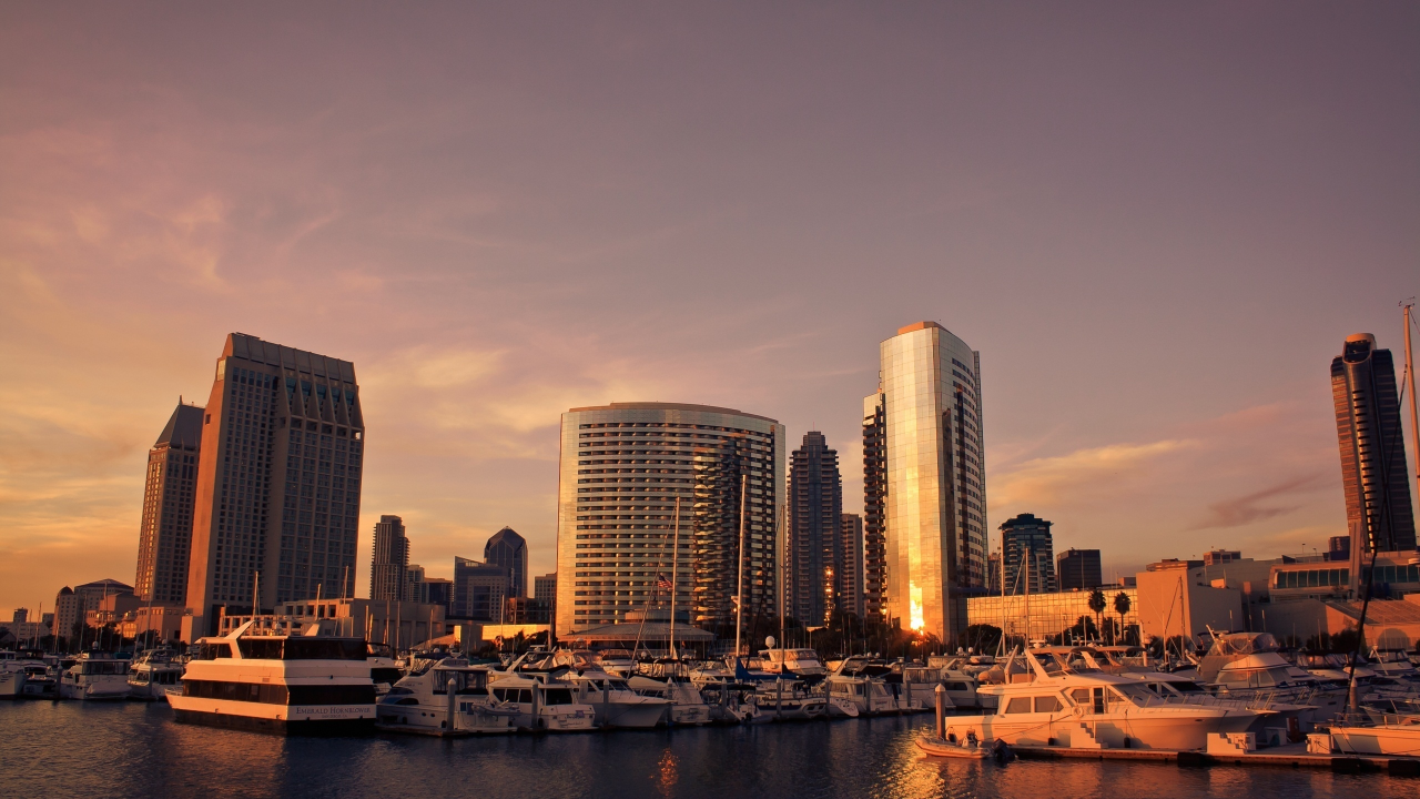 skyline, usa, сан диего, закат, san diego, sunset