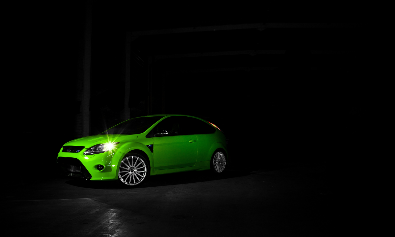 ford, focus rs, зеленый, темнота