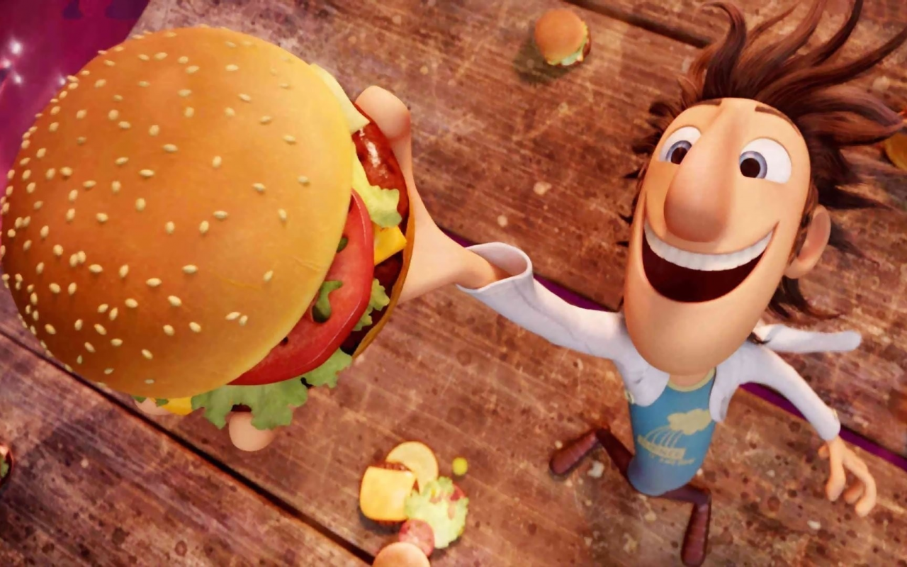 ученый, гамбургер, мультфильм, cloudy with a chance of meatballs