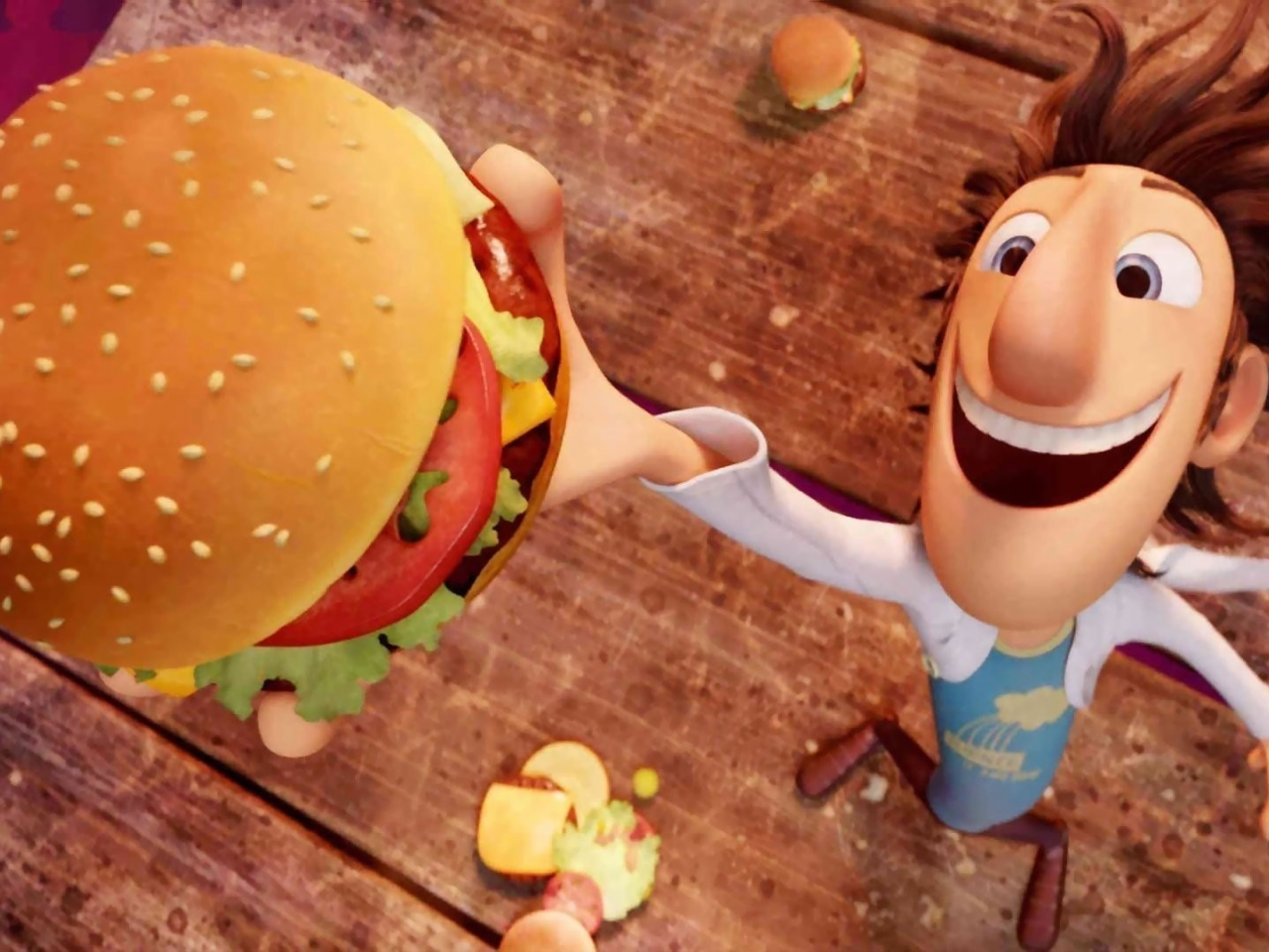 ученый, гамбургер, мультфильм, cloudy with a chance of meatballs