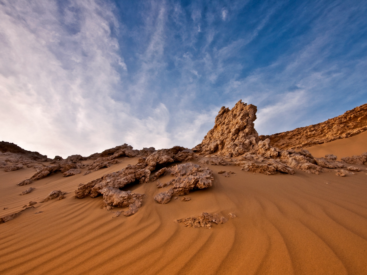 пейзаж, пустыня, облака, египет, небо, скалы, песок