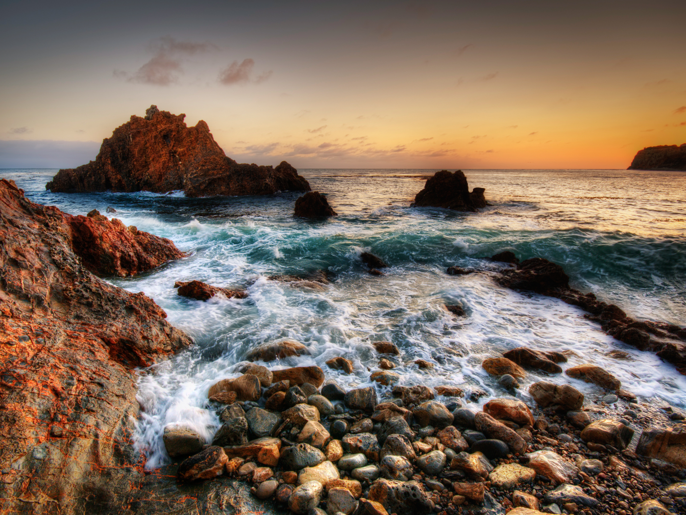 камни, природа, море, закат, скалы