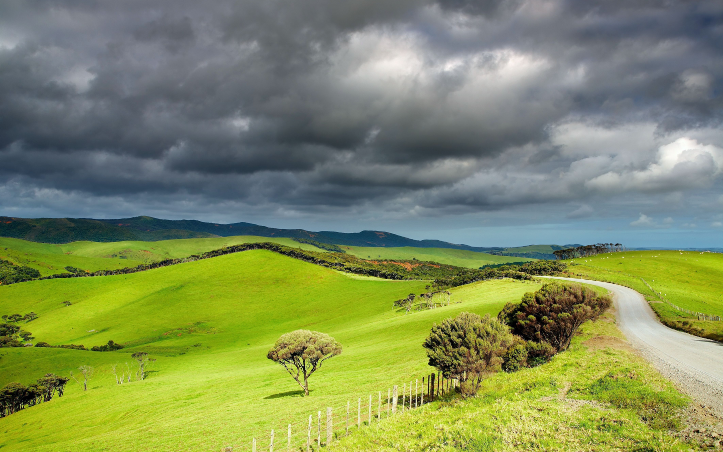 долина, пейзаж, thundercloud, тучи, деревья, горы, грозовые, valley, дорога, простор