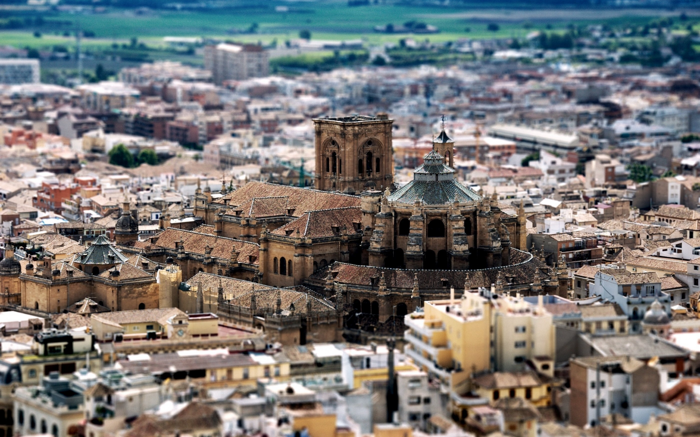 granada cathedral, крыши, church, buildings, дома, tilt-shift