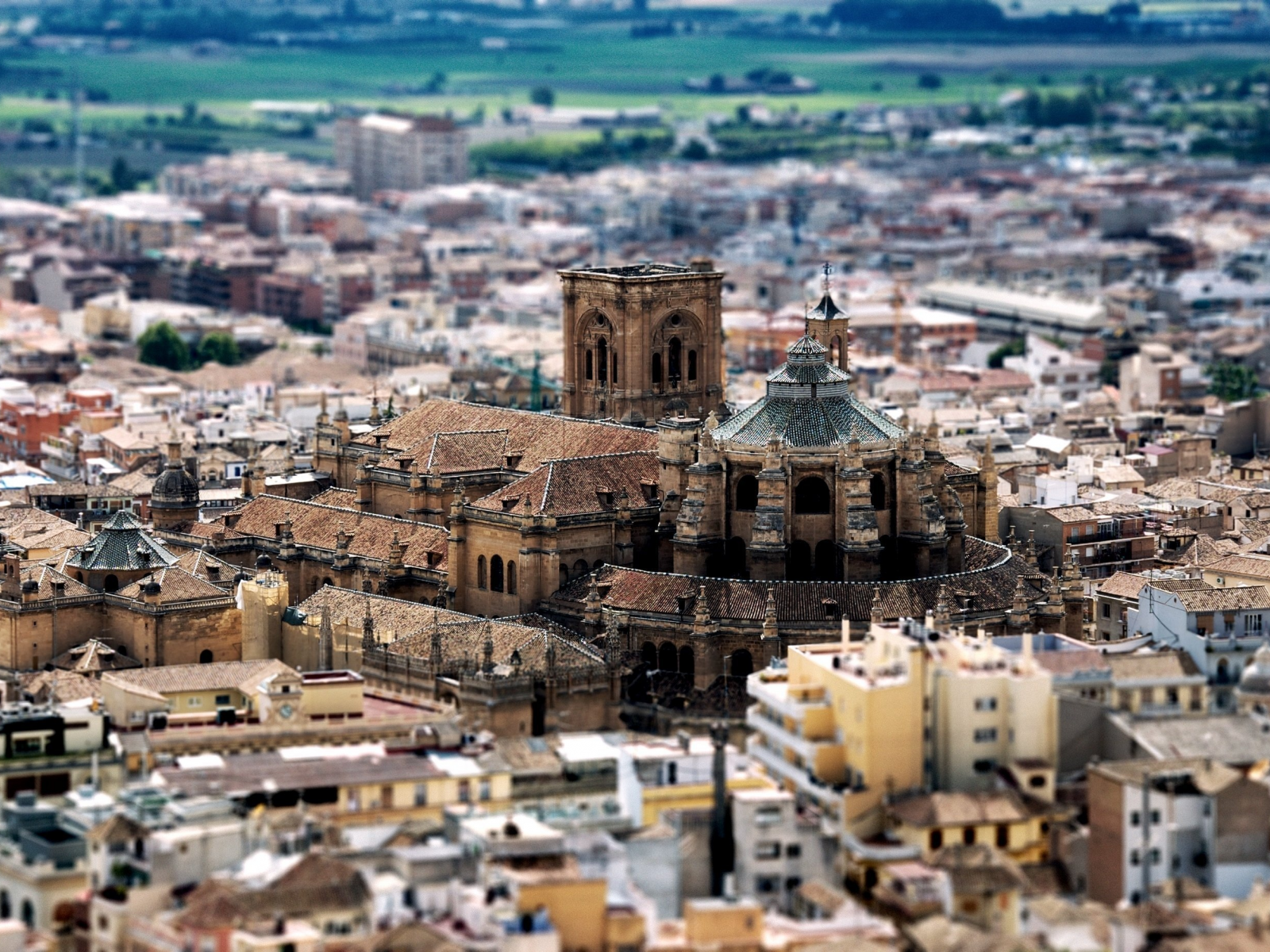 granada cathedral, крыши, church, buildings, дома, tilt-shift