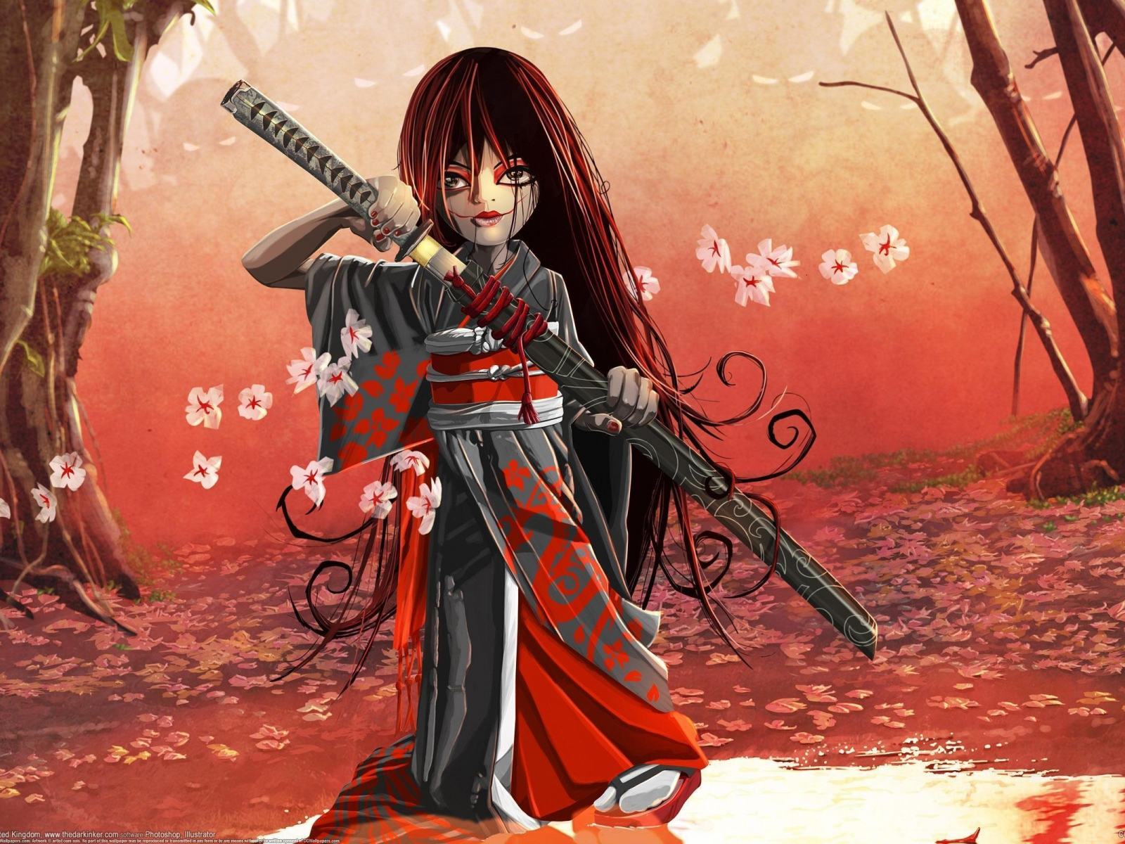 сакура, девочка, меч, steve sampson, самурай
