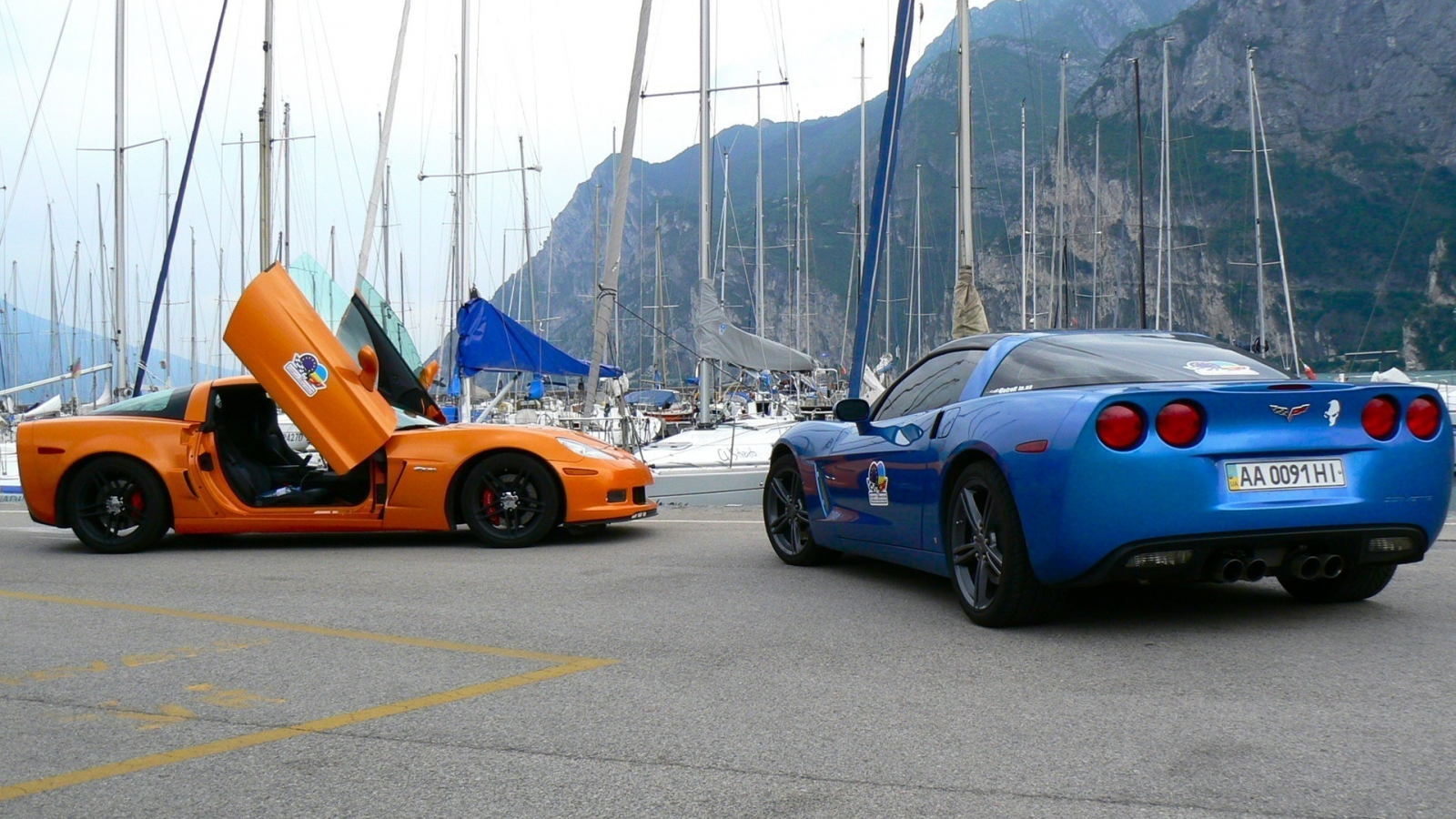 corvette, chevrolet, blue, orange
