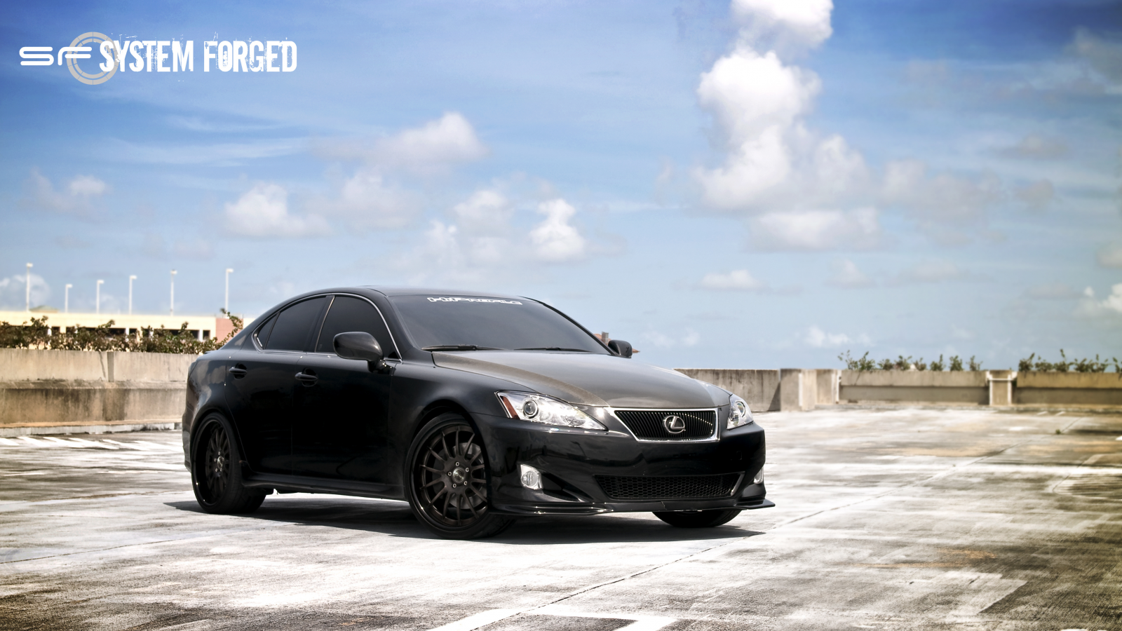 небо, black, передняя часть, sf system forged, парковка, лексус, чёрный, облака, lexus, is 350