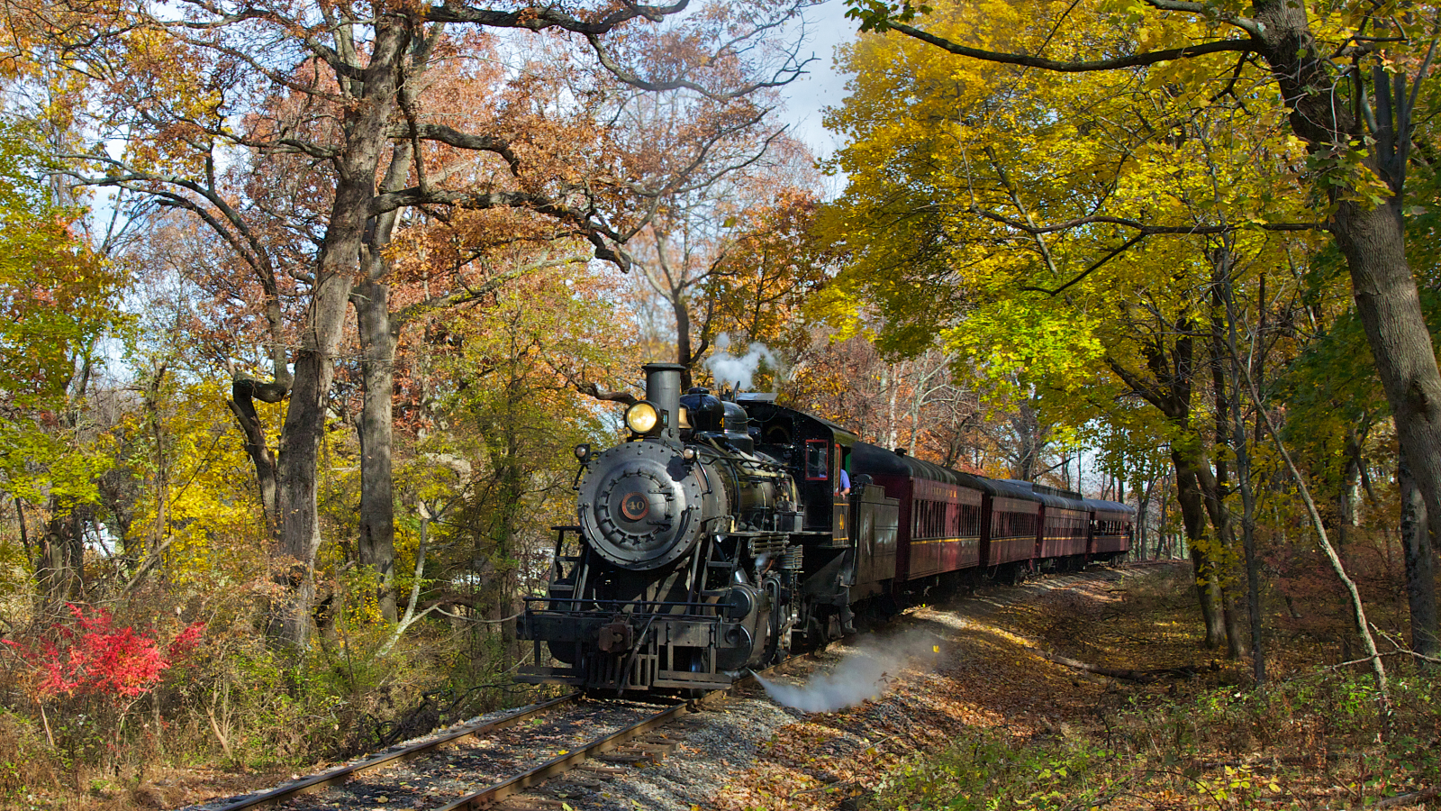 steam, пейзаж, паровоз, рельсы, осень, ретро, железная дорога