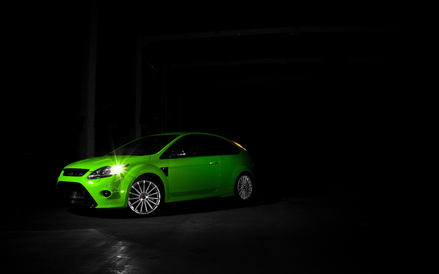 ford, focus rs, зеленый, темнота