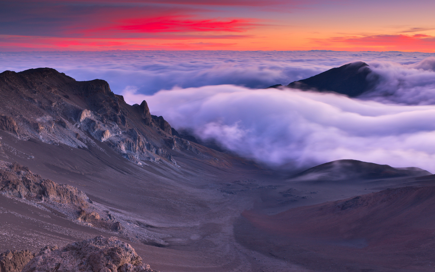 hawaii, view from haleakal__, maui, туман, горы