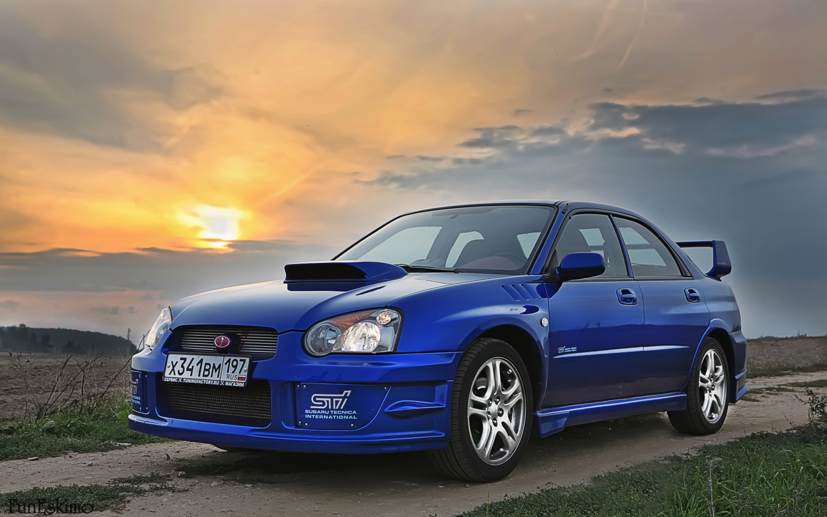 закат, subaru, auto, impreza, wrx sti, синяя