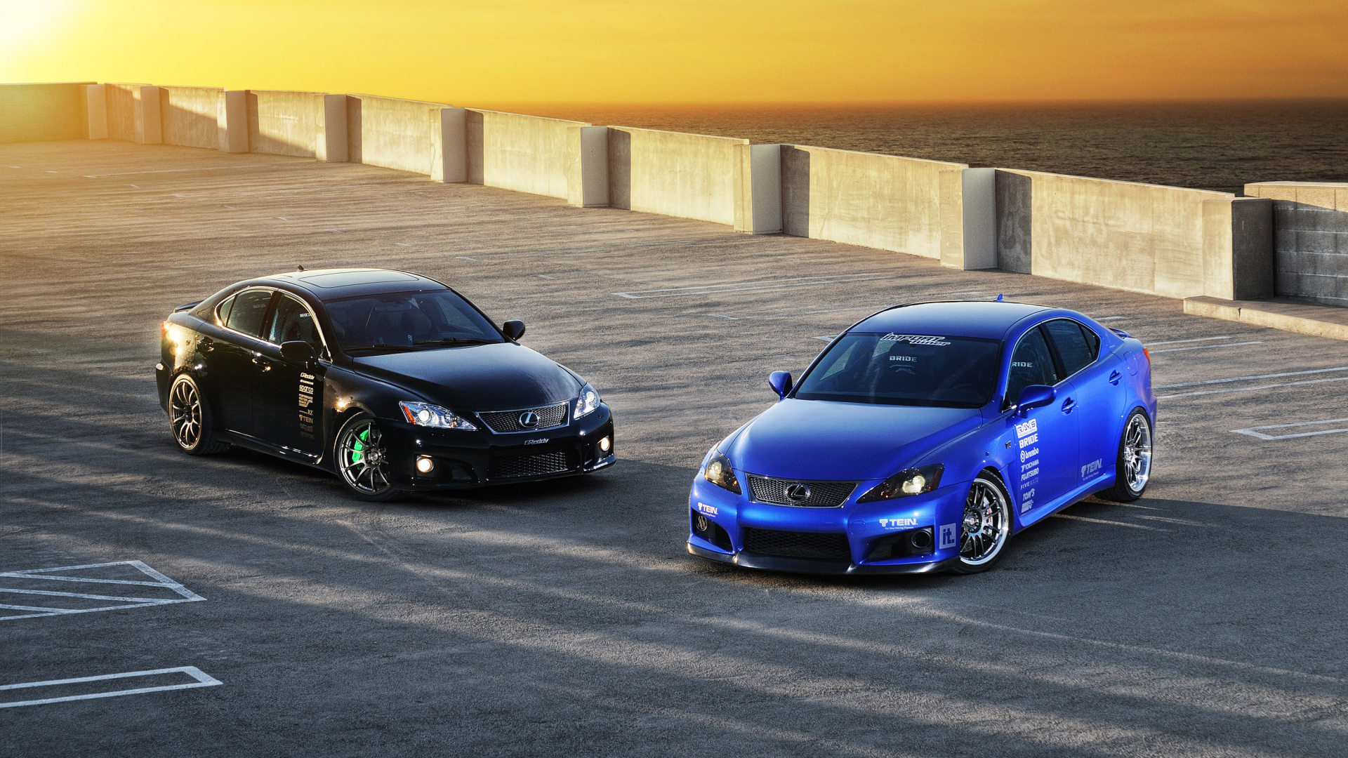 диски, закат, паркинг, lexus is-f, tuning, море