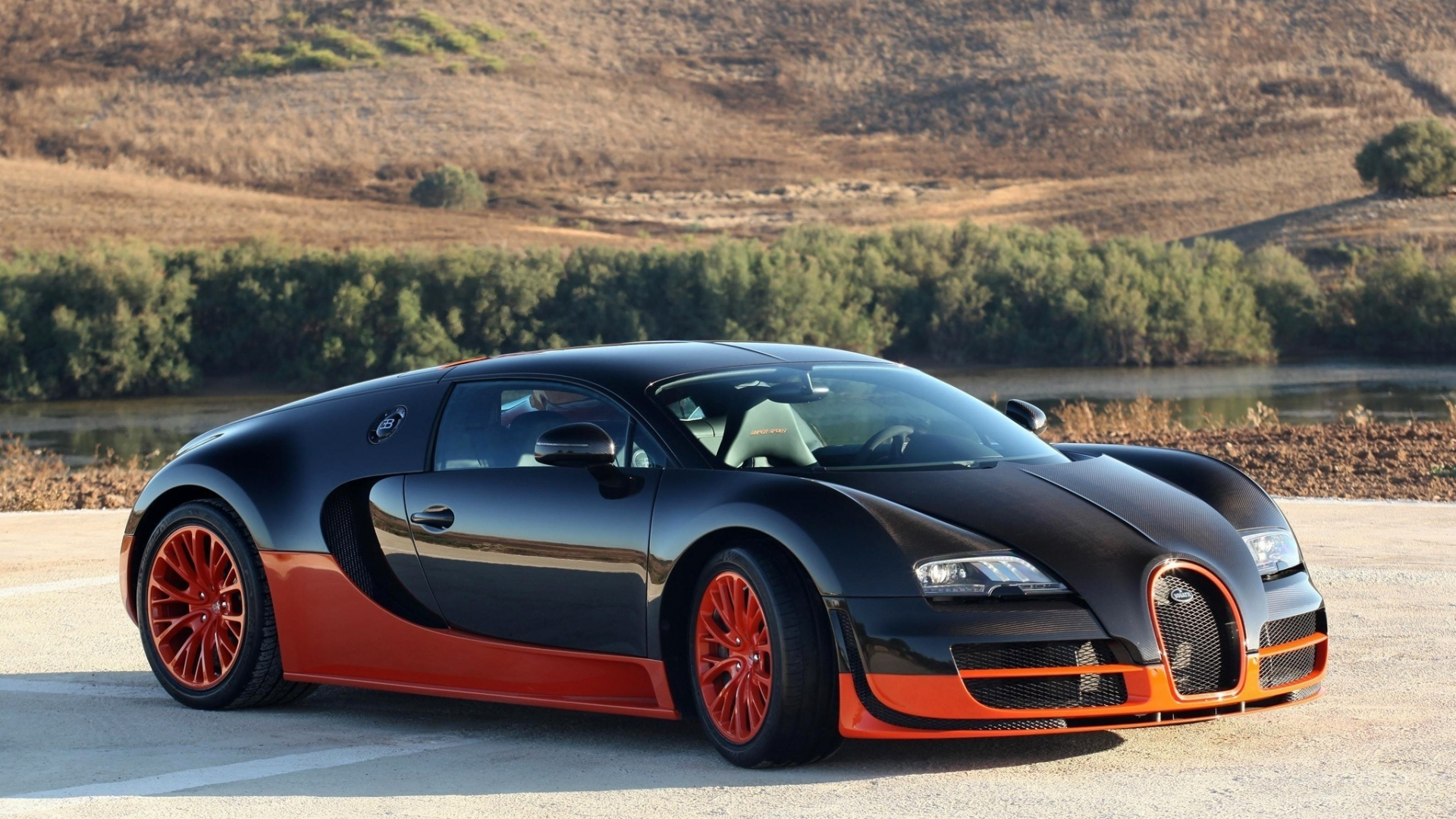 veyron, bugatti, карбон, черный, оранжевый
