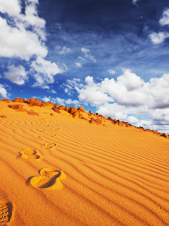 следы, vestige, облака, африка, отпечаток, синее, africa, footmark on sand, небо, пустыня, песок