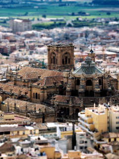 granada cathedral, крыши, church, buildings, дома, tilt-shift