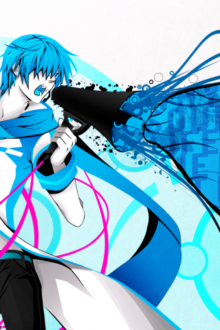 синий волосы, шарф, фан арт, аниме, love is war, кричить, anime
